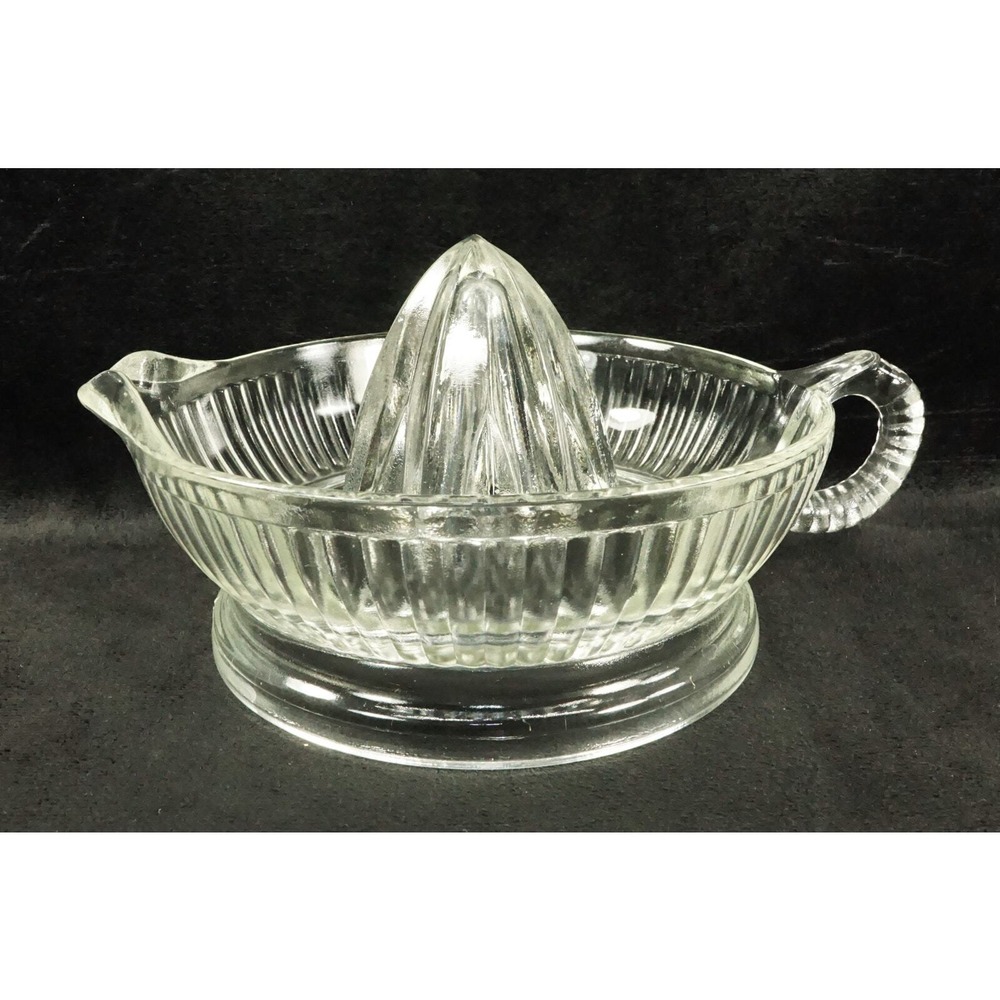 Vintage Ribbed Juicer / Reamer Clear Glass With Loop Handle 6.5" Manual